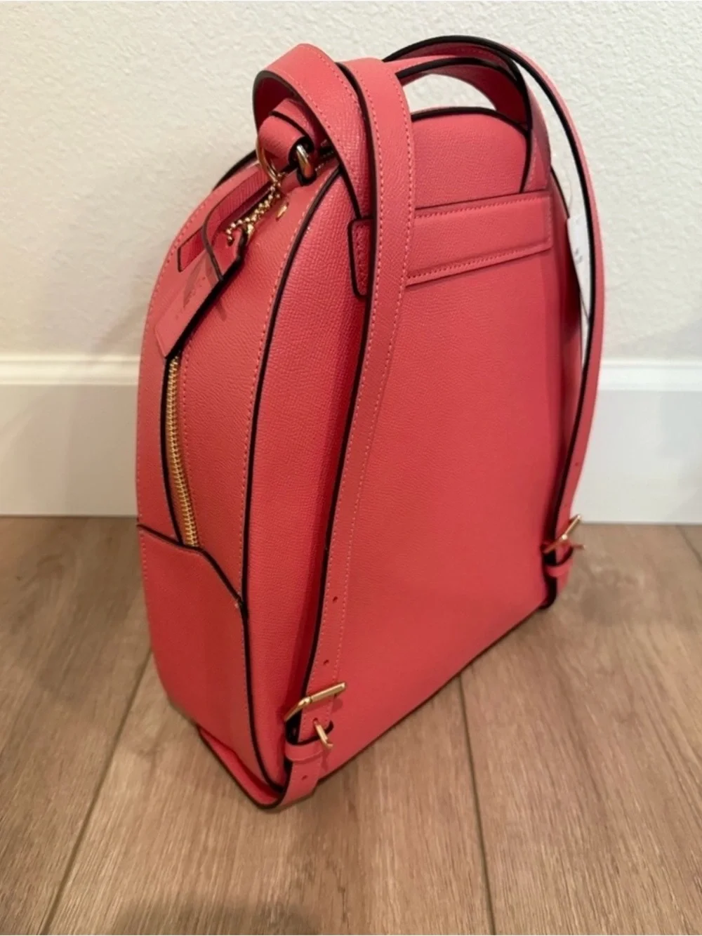 Coach Coral-Pink Leather Mini Backpack with Gold Hardware